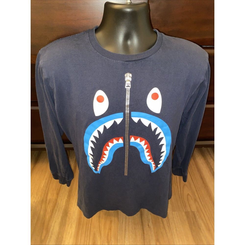 Black Blue Camo Bape Zipper Shark Long Sleeve Size Medium A Bathing‎ Ape